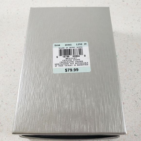 Genuine Stone BLUE STONE FAITH & CROSS HEART Charm Stretch Bracelet New in Box - Picture 7 of 9